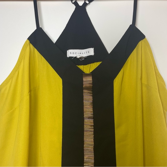 Socialite Yellow Black Cold Shoulder Camisole Strappy Top XS Women - Picture 3 of 8